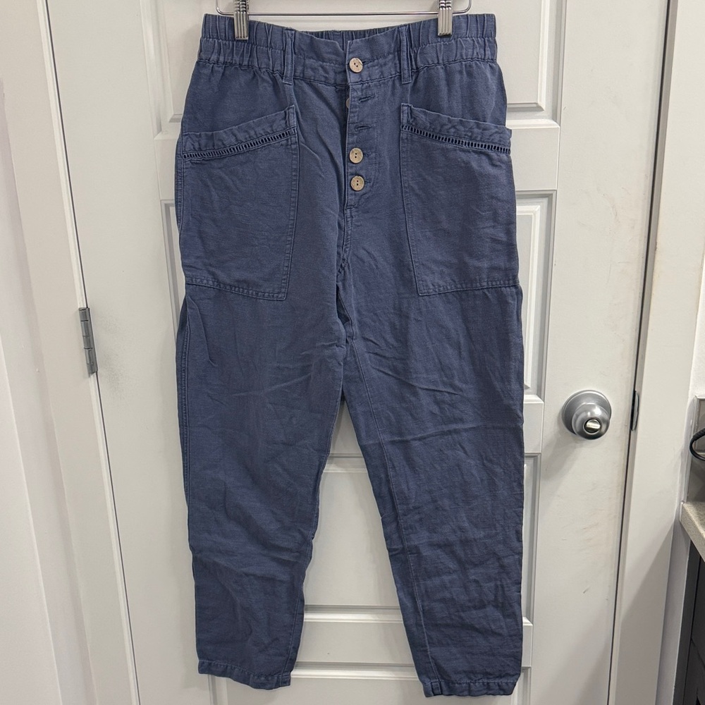 Sundance Linen Blend Blue High Rise Straight Ankle Pants Size 4